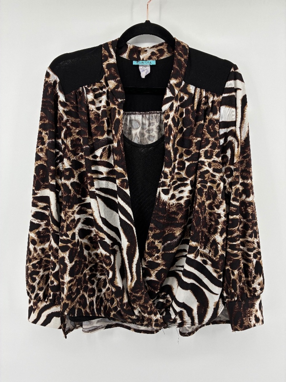 MASSIVE $10 SALE Leopard Print Long Sleeve Wrap Blouse with Black Front